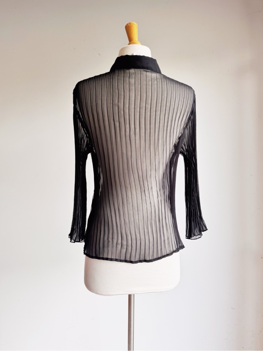 Vintage Nicola Sheer Black Accordion Pleat Blouse Button Down Goth Romantic L - Picture 4 of 6